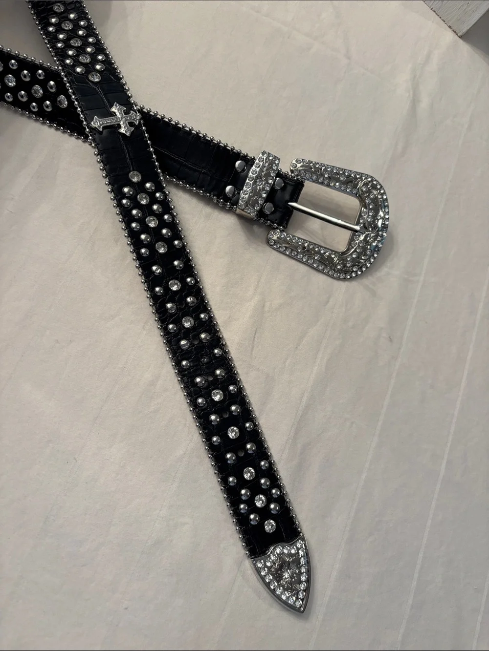 Cross Rhinestone Bling Studded Belt, Unisex, size  Medium, faux leather, western
